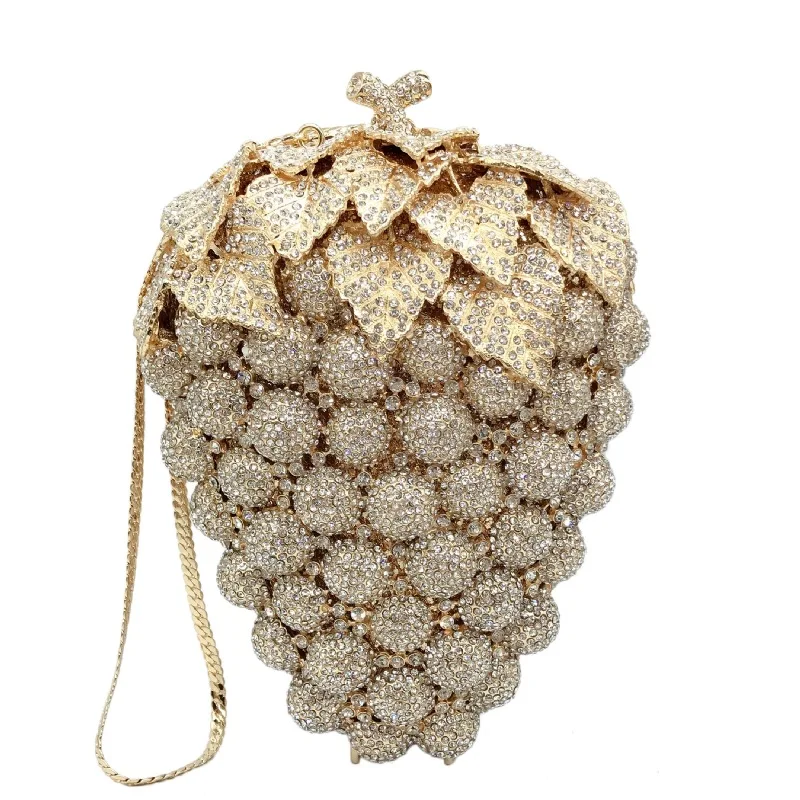 

Spring new grape diamond-studded dinner bag wispy metal full diamond banquet dress bag shoulder diagonal clutch bag women