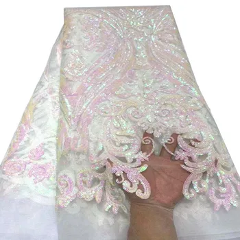 FOLASADE Hot sale White color embroidery french lace shiny African tulle lace fabric Nigerian sewing evening gown with sequins
FOLASADE Hot sale White color embroidery french lace shiny African tulle lace fabric Nigerian sewing evening gown with sequins