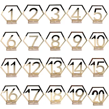 

1-20 Wedding Table Numbers Acrylic Mirror Silver Numbers Placeholders Table Stands Cards Numbers Plate Decors for Wedding Party