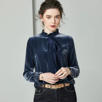 Silk Velvet Blouse Women Simple Design Vintage Solid Colour Streamer Funnel Collar Long Sleeves Loose Casual Top New Fashion
Silk Velvet Blouse Women Simple Design Vintage Solid Colour Streamer Funnel Collar Long Sleeves Loose Casual Top New Fashion