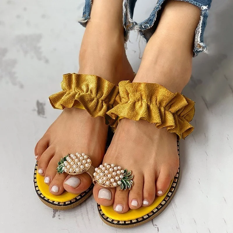 Ladies Slipper Summer Flat Bottom Fashion Casual Slip-On Female Slides Fruit Shoes Pineapple Pearl Bohemian Beach Women Sandals
Ladies Slipper Summer Flat Bottom Fashion Casual Slip-On Female Slides Fruit Shoes Pineapple Pearl Bohemian Beach Women Sandals