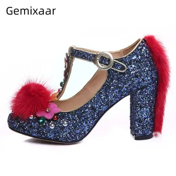 Cute Pompoms Woman Pumps Round Toe T-Strap Decor Flowers Zapatos High Square Heel Decor Red-Pompom Shoes Bling Sequins Pumps
Cute Pompoms Woman Pumps Round Toe T-Strap Decor Flowers Zapatos High Square Heel Decor Red-Pompom Shoes Bling Sequins Pumps