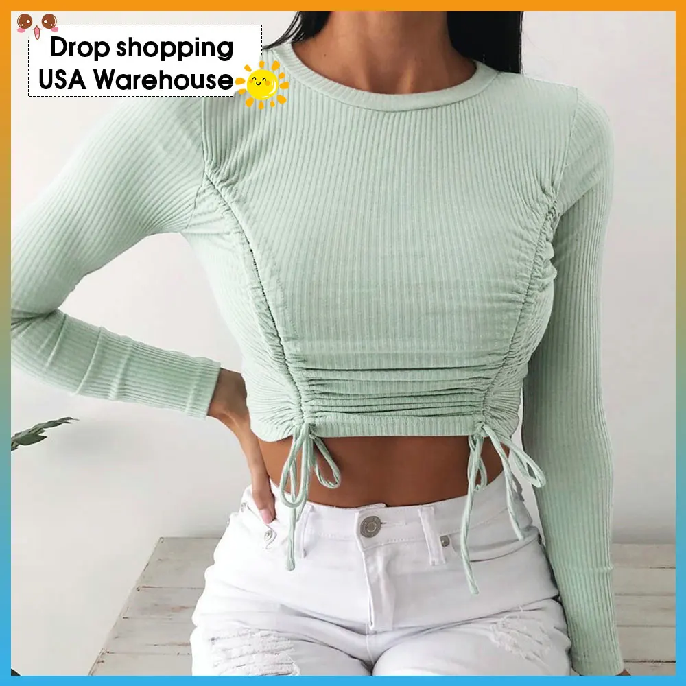 Summer Women's Sexy round Neck Solid Color Drawstring Midriff Outfit Long-Sleeved Upper Garment T-shirt harajuku tops for women
Summer Women's Sexy round Neck Solid Color Drawstring Midriff Outfit Long-Sleeved Upper Garment T-shirt harajuku tops for women