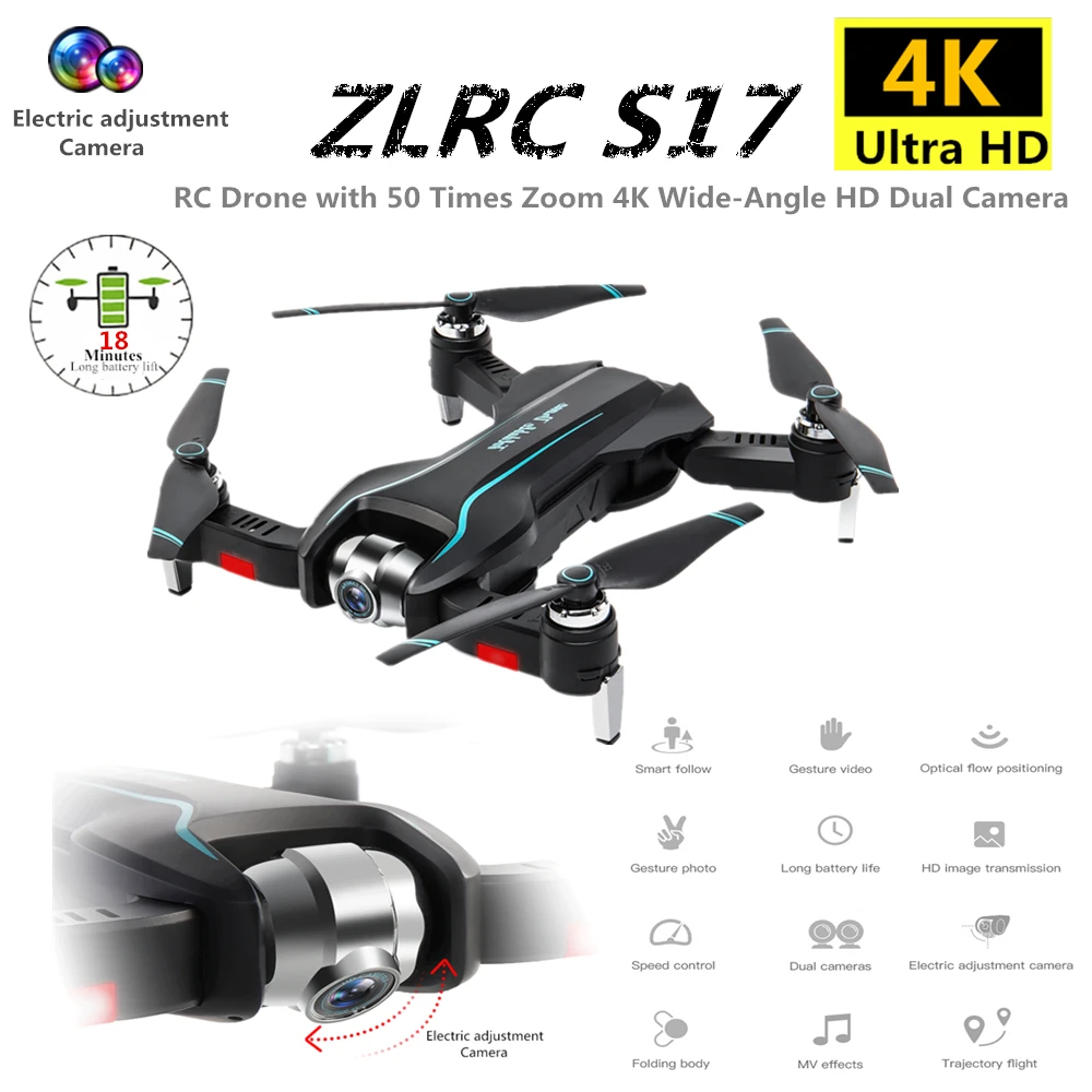 Drone 4K S17 Quadcopter with Optical-Flow Adjustable Angle Camera Foldable RC helicopter Toy Best Gift
Drone 4K S17 Quadcopter with Optical-Flow Adjustable Angle Camera Foldable RC helicopter Toy Best Gift