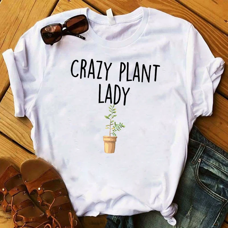 Женская футболка с принтом Crazy Plant свободная коротким рукавом женские топы одежда