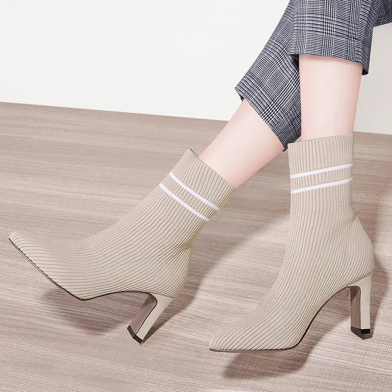 Women's Pointed-Toe Knit Thin Boots Socks Boots Women's Chunky-Heel Short Boots 2019 Autumn And Winter New Style Boots WOMEN'S S 
Women's Pointed-Toe Knit Thin Boots Socks Boots Women's Chunky-Heel Short Boots 2019 Autumn And Winter New Style Boots WOMEN'S S