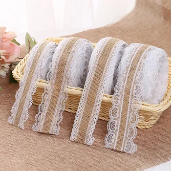 2m/pcs 25mm Natural Jute Burlap Hessian Lace Ribbon with White Lace Vintage Rustic for Wedding Decoration DIY Sewing Accessories 
2m/pcs 25mm Natural Jute Burlap Hessian Lace Ribbon with White Lace Vintage Rustic for Wedding Decoration DIY Sewing Accessories