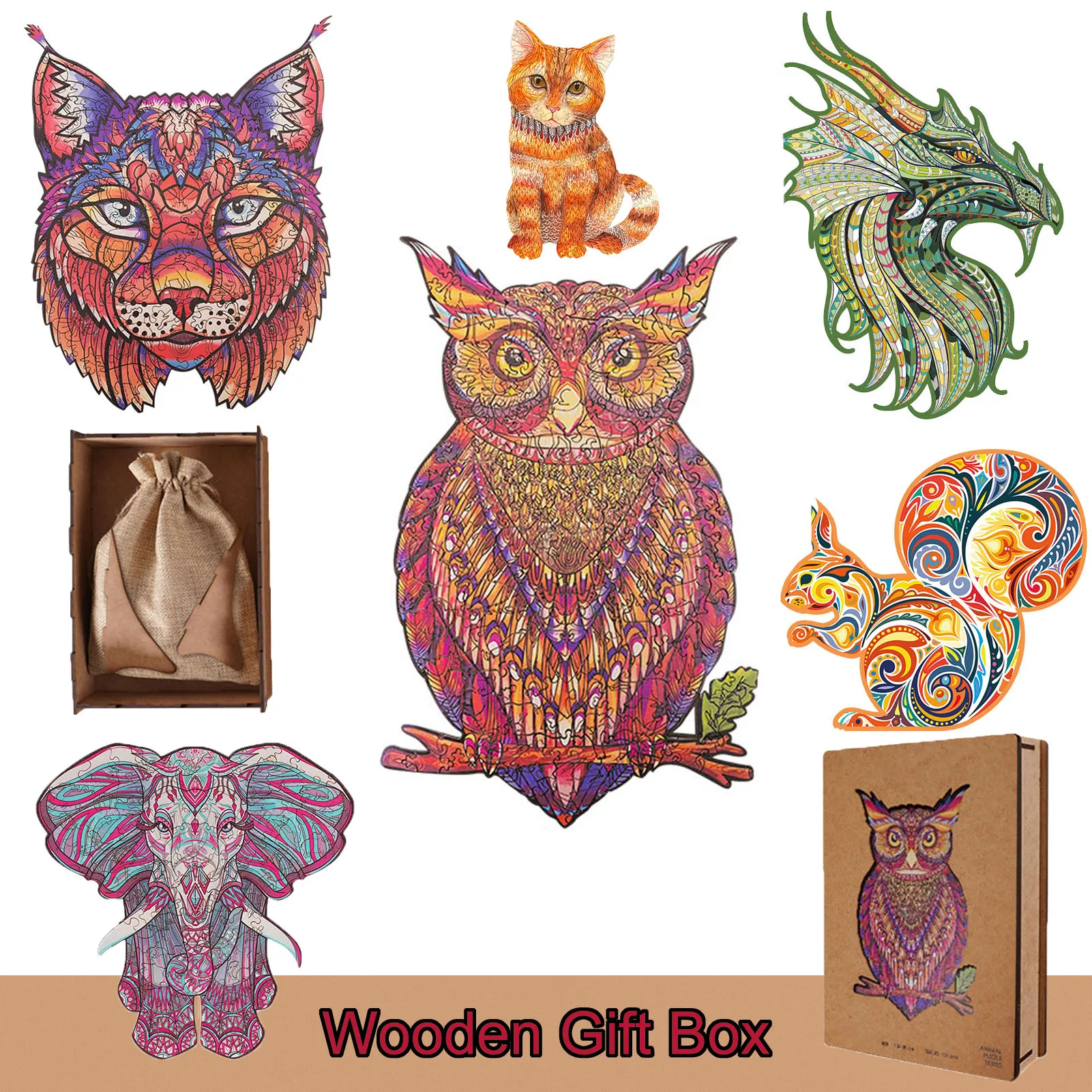 Mysterious Animal Shape Colorful Wooden Jigsaw Puzzles Board Game For Adults Kids puzzle Gift Table Toy With Wooden Gift Box
Mysterious Animal Shape Colorful Wooden Jigsaw Puzzles Board Game For Adults Kids puzzle Gift Table Toy With Wooden Gift Box
