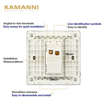 KAMANNI EU Standard Light Switch With indicator light Embedded design 2 Gang 1 Way On / Off Wall Switch PC Panel
