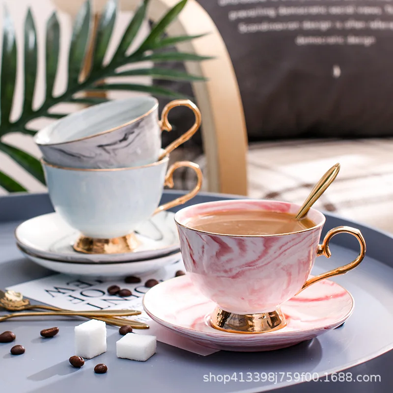 

Керамическая кофейная чашка и блюдце MT Nordic marble из Пномпеня, набор с ложкой и ручкой и подносом, чайный набор для послеобеденного цветочного чая