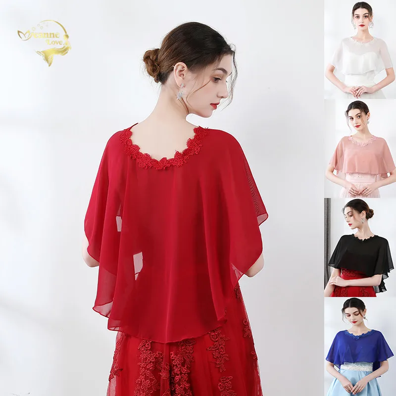 Summer Chiffon Women Bridal Boleros Capes Lace Appliqued Wedding Formal Jackets Shawls Short Front Long Back Evening Wrap Cloak
Summer Chiffon Women Bridal Boleros Capes Lace Appliqued Wedding Formal Jackets Shawls Short Front Long Back Evening Wrap Cloak