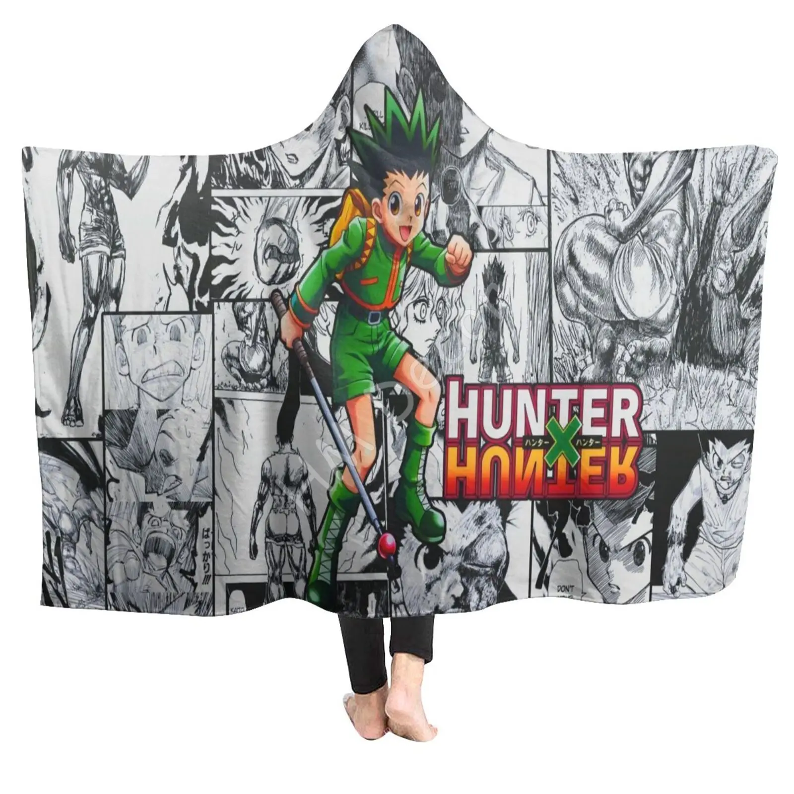 

Hunter X Hunter Blanket Hoodie Classic Japanese Anime 3D Print Hooded Blanket Soft Warm Wearable Cartoon Blanket for Kids Teens