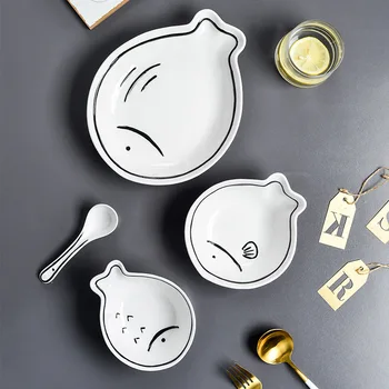 Northern European-Style Cartoon INS Cat and Fish Baby Ceramic Bowl and Dish Set Creative Children Household Rice Bowl Breakfast 
Northern European-Style Cartoon INS Cat and Fish Baby Ceramic Bowl and Dish Set Creative Children Household Rice Bowl Breakfast