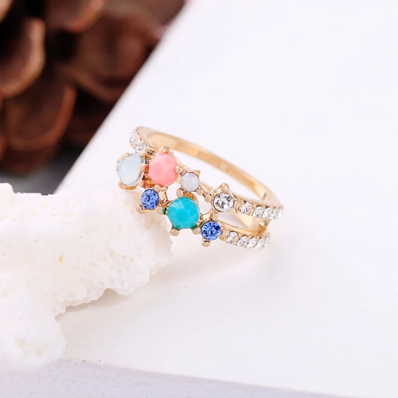 Exquisite Multicolored Resin Crystal Gold Color Double Finger Rings For Women Gifts Fashion Jewelry Wholesale
Exquisite Multicolored Resin Crystal Gold Color Double Finger Rings For Women Gifts Fashion Jewelry Wholesale