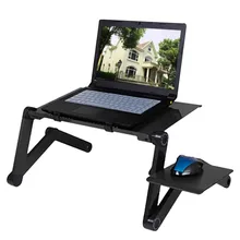 Mesa de alumínio ajustável do portátil mesa ergonômica tv cama lapdesk bandeja computador portátil mesa suporte com ventilador de refrigeração mouse pad(China)