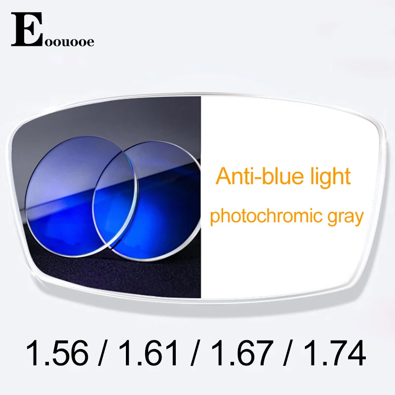 1 56 61 67 74 индекс UV400 Анти Blue Ray фотохромные линзы смолы рецептурные с защитой от
