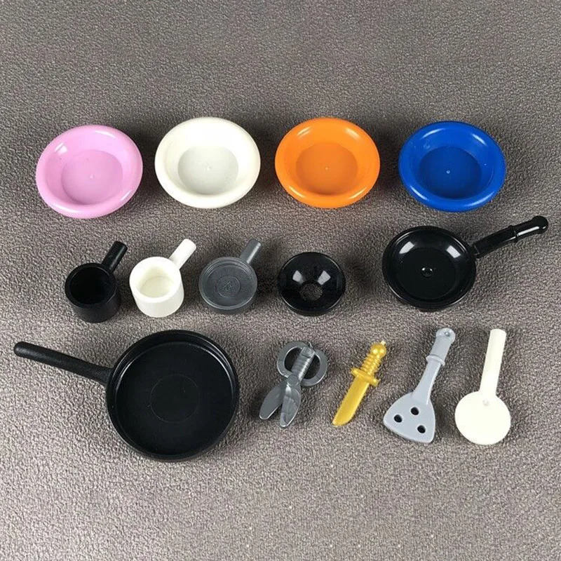 10Pcsset Kitchenware Pots Bowls Pans Pots Cookware Building Blocks MOC Play Accessories Parts Model Building DIY Kids Toys (2)