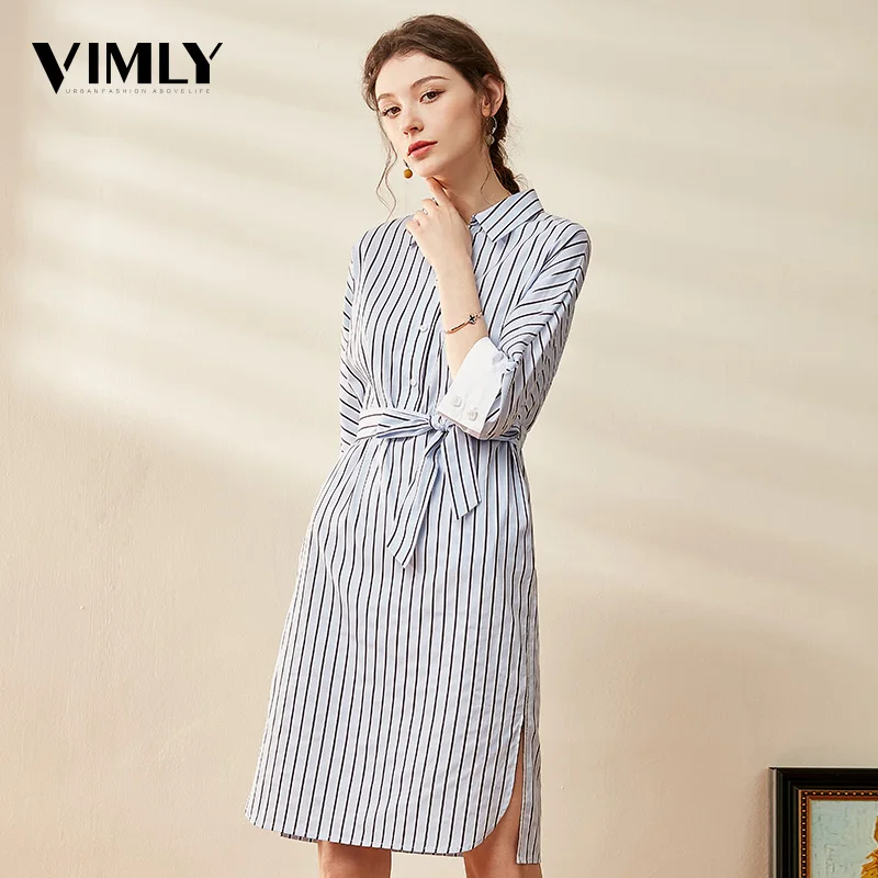Vimly Elegant Ladies Casual Striped Shirt Dress Office Women Spring Dresses Work Business Wear Elastic Waist Stylish Dresses 
Vimly Elegant Ladies Casual Striped Shirt Dress Office Women Spring Dresses Work Business Wear Elastic Waist Stylish Dresses
