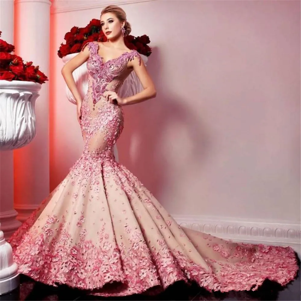 Luxury Crystals Flowers Lace Mermaid Prom Dresses Long V Neck Cap Sleeve Evening Party Gowns With Long Train Robe de soiree
Luxury Crystals Flowers Lace Mermaid Prom Dresses Long V Neck Cap Sleeve Evening Party Gowns With Long Train Robe de soiree