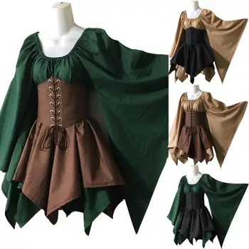Hot Medieval Renaissance Women Batwing Long Sleeve Slim Lace Up Irregular Dress 
Hot Medieval Renaissance Women Batwing Long Sleeve Slim Lace Up Irregular Dress