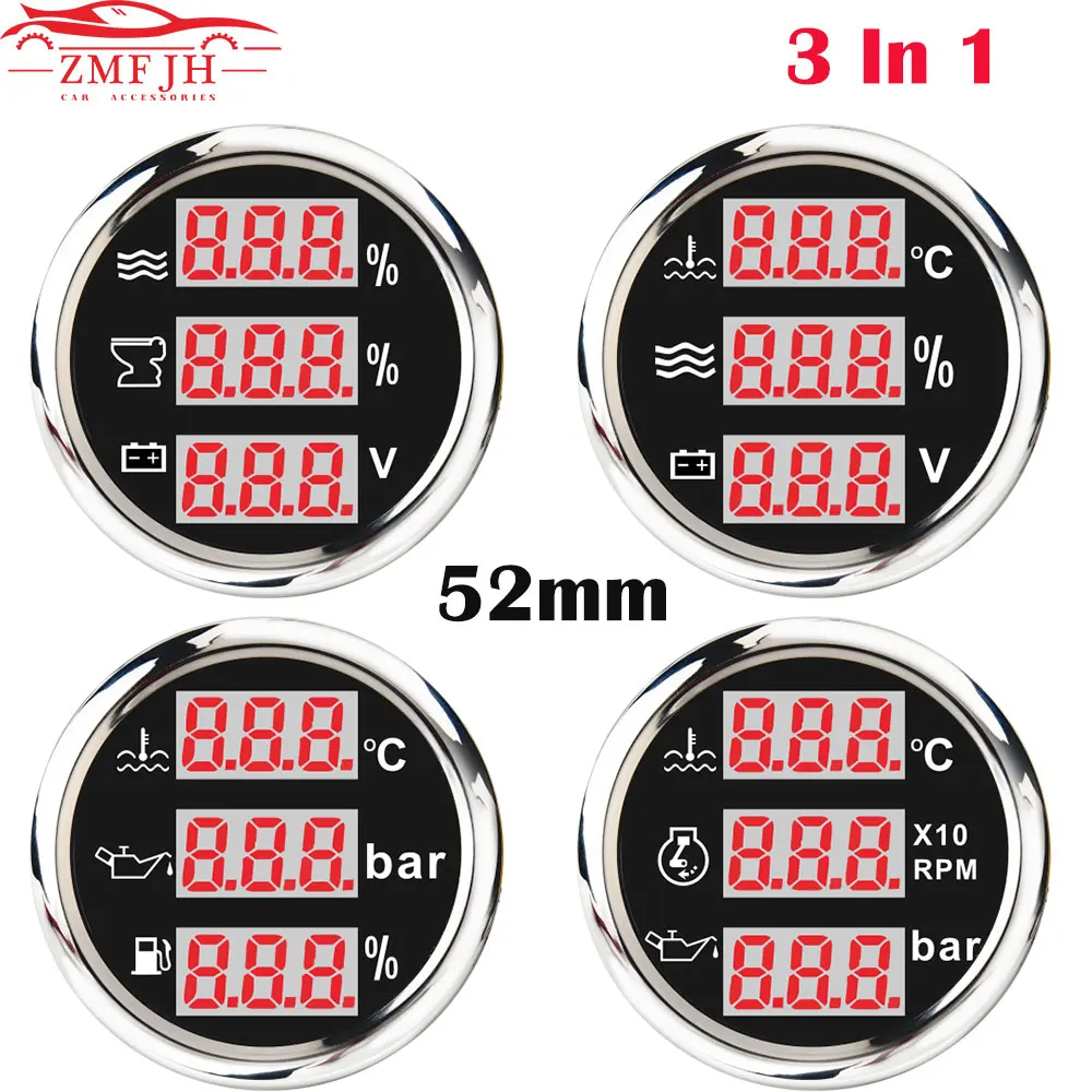 New Waterproof 52mm Digital Gauge Universal 3 in 1 Multi-Function Gauge Tachometer Water Temp Oil Pressure with Alarm 12/24V
New Waterproof 52mm Digital Gauge Universal 3 in 1 Multi-Function Gauge Tachometer Water Temp Oil Pressure with Alarm 12/24V