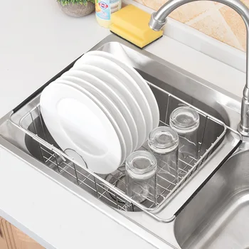 

Retractable Stainless Steel Dish Drainer Dish Drying Rack Sinks Pan Plate Drain Basket Shelf Dish Storage Kitchen Sink Organizer