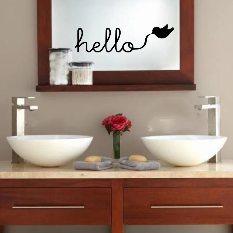 Cartoon Hello Flying Bird Door Entryway Mirrorl Sticker Bedroom Bathroom Hello Animal Door Welcome Quote Decal Vinyl Home Decor (2)