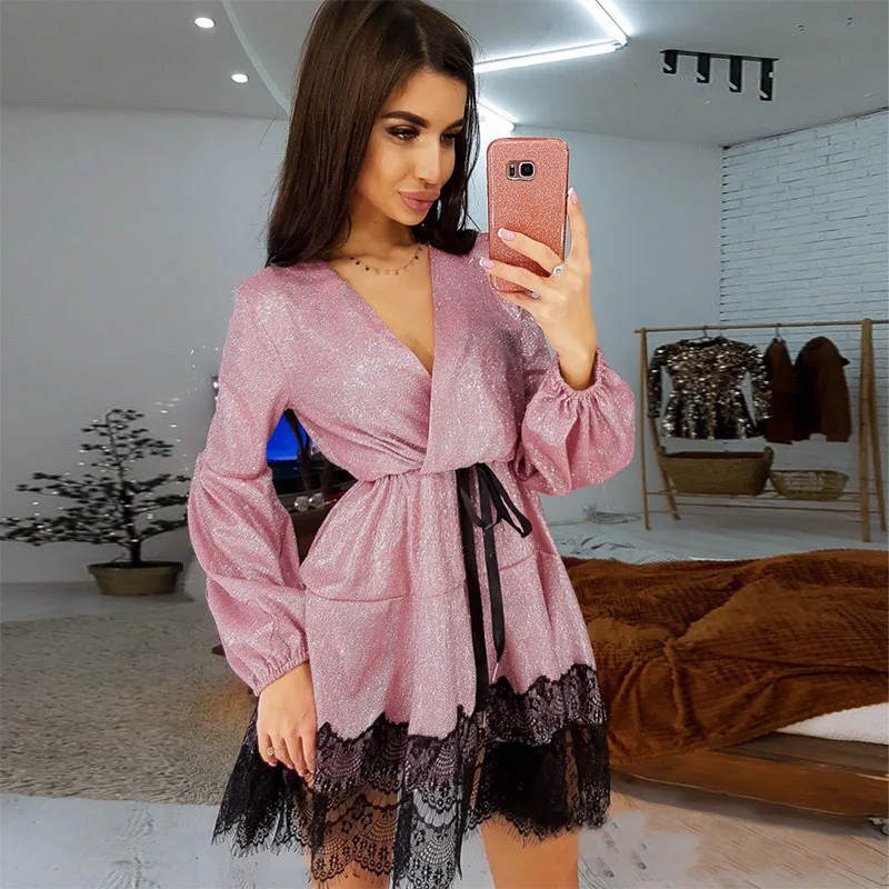 Women Sexy Lace Patchwork a Line Party Dress Ladies Long Sleeve v Neck Bandage Fashion 2020 New Spring Club Mini Dress Vintage
Women Sexy Lace Patchwork a Line Party Dress Ladies Long Sleeve v Neck Bandage Fashion 2020 New Spring Club Mini Dress Vintage