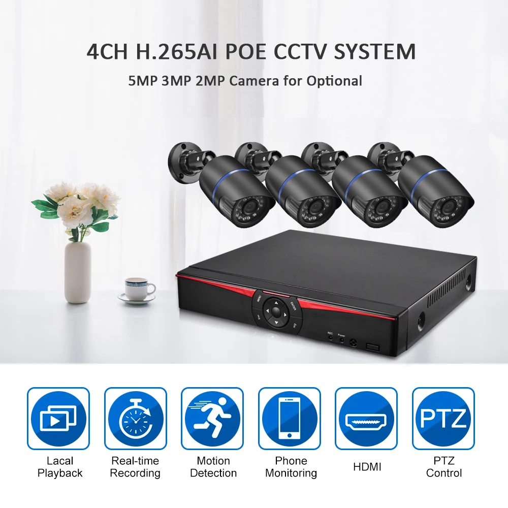 Система видеонаблюдения AZISHN H.265 + 5MP POE NVR аудио 5 Мп/3 Мп/2 МП IP камера P2P Onvif комплект