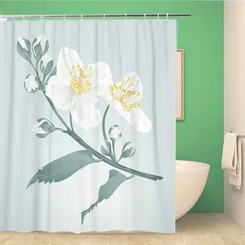 Bathroom Shower Curtain Watercolor Twig Jasmine Flower and Buds Vintage Blue Background Vector Polyester Fabric 72x78 inches 
Bathroom Shower Curtain Watercolor Twig Jasmine Flower and Buds Vintage Blue Background Vector Polyester Fabric 72x78 inches