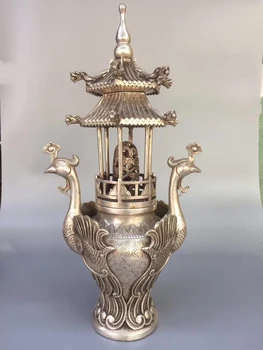 Collection Chinese Tibetan Silver Sculpture Carved Phoenix Copper Incense Burner Tower Censer Home Decoration Crafts
Collection Chinese Tibetan Silver Sculpture Carved Phoenix Copper Incense Burner Tower Censer Home Decoration Crafts