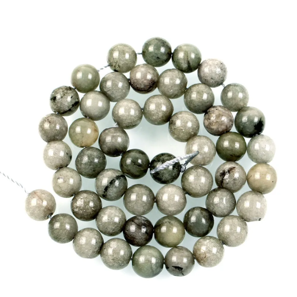 15 "нитевидные бусины из натурального камня гладкие светло-зеленые полосатые