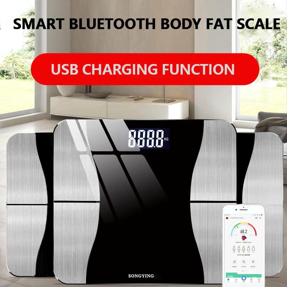 Smart Body Fat Scale USB Charging Household Weighing Scale Health Body Fat Scale Weighing Scale Bluetooth Monitor LED Display
Smart Body Fat Scale USB Charging Household Weighing Scale Health Body Fat Scale Weighing Scale Bluetooth Monitor LED Display