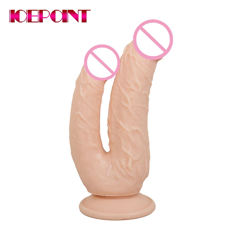 Realistic Double Ended Dildo Sex Toy For Woman or Couples Dual Sided Headed Penetration Dong Device with Simulated Penile Sucker