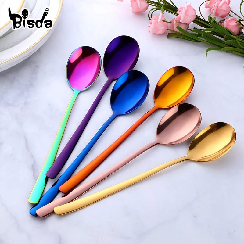 

8Pcs Stainless Steel Dessert Spoons Korea Long Handle Tea Coffee Soup Honey Spoon Ladle Spoon Set for Ice Cream Salad Dinnerware