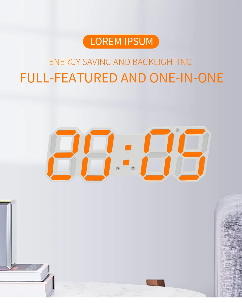 Generic (White)3D LED Wall Clock Modern Digital Alarm Clocks Home Decor