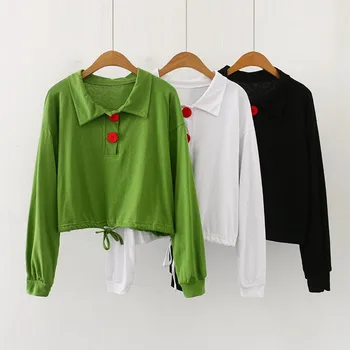 Sweet Sweater Women Turn-down Collar Autumn Solid Color Loose Long Sleeve Casual Simple Wild Short Sweater.w 
Sweet Sweater Women Turn-down Collar Autumn Solid Color Loose Long Sleeve Casual Simple Wild Short Sweater.w