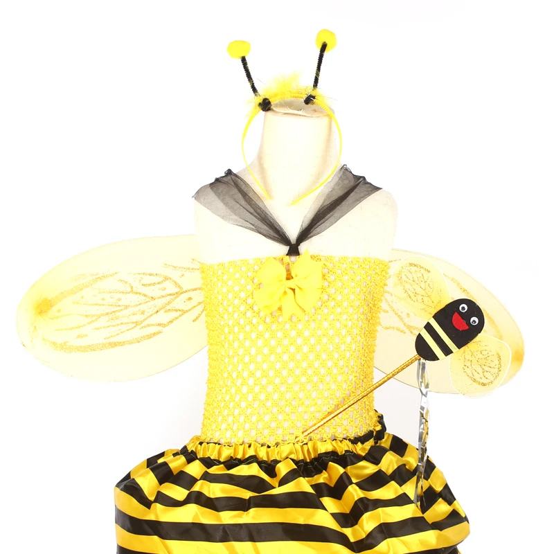 Little Bumble Bee Tutu Dress Girls Honeybee Fancy Dress Up Outfit Yellow Black Striped Insect Birthday Halloween Costume (12)