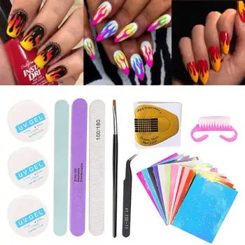 Nails Accessoires Nail Art Flame Pattern Stickers Nail File UV Gel Tweezers DIY Manicure Tool Set Buff For Nails
Nails Accessoires Nail Art Flame Pattern Stickers Nail File UV Gel Tweezers DIY Manicure Tool Set Buff For Nails