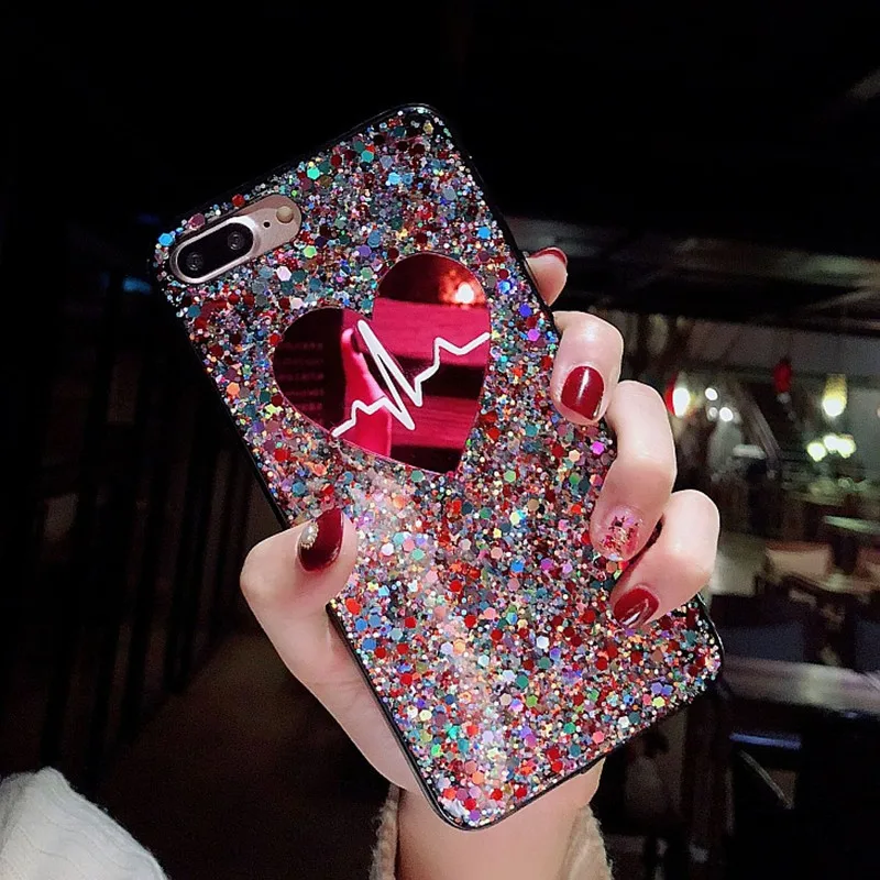 Блестящий чехол с блестками и большим сердцем для Huawei P30 Pro 3d рисунком любви