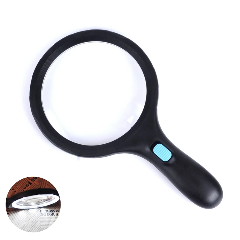 

Large Lens Handheld Magnifier 2X 5X Illuminated Magnifying Glass with 10 LED Light Reading Magnifying Loupe for Low Vision Aids