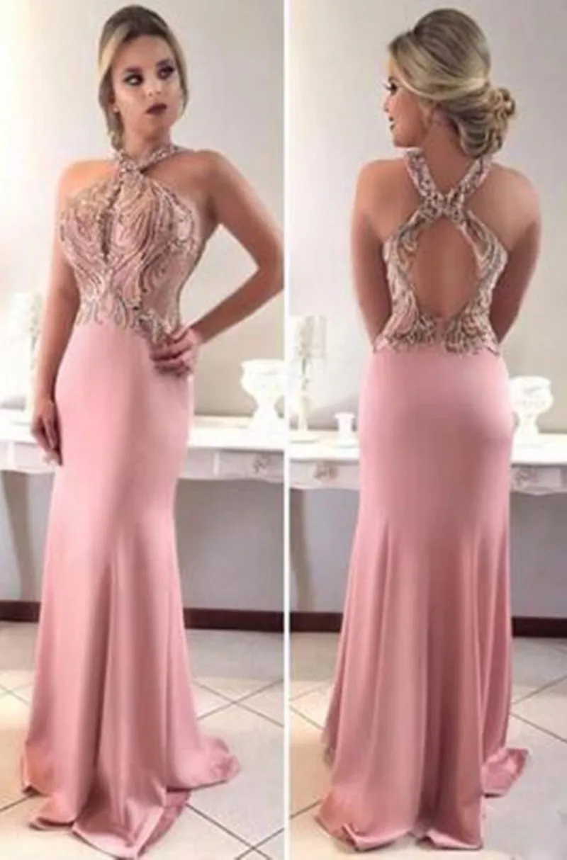 2019-Sexy-Pink-Mermaid-Prom-Dresses-Halter-Keyhole-Crystal-Beaded-Sleeveless-Long-Evening-Dress-Hollow-Back (1)