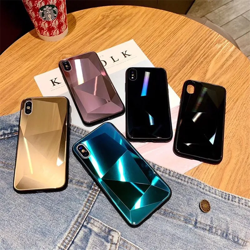Чехол для iPhone 11 XR 7 8 Pro Max X XS Plus 6 6s простая зеркальная поверхность стекло лазер