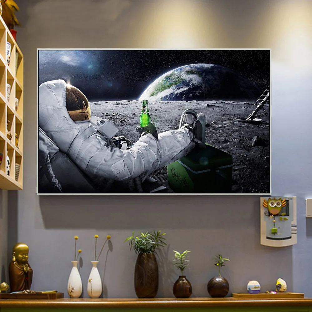 Космическое пространство Beers земля космонавты расслабляющая луна холст живопись