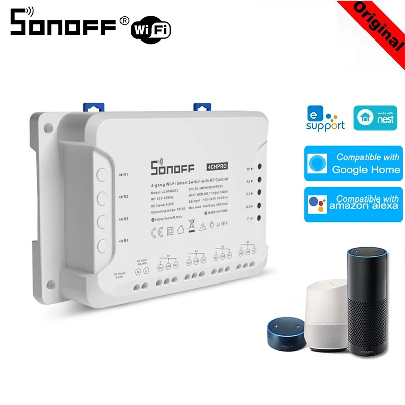 Sonoff 4CH R3/4CH PROR3 4 Channel Wireless WiFi Switch Smart Home Timing Remote Control Work With Alexa Google Home Ewelink APP
Sonoff 4CH R3/4CH PROR3 4 Channel Wireless WiFi Switch Smart Home Timing Remote Control Work With Alexa Google Home Ewelink APP