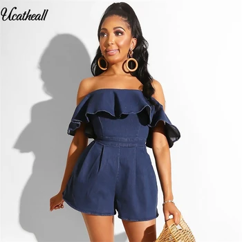 Denim Rompers Womens Jumpsuit Sexy Slash Neck Off Shoulder Ruffles Playsuit Summer Back Zipper Bodycon Sleeveless Jean Jumpsuits
Denim Rompers Womens Jumpsuit Sexy Slash Neck Off Shoulder Ruffles Playsuit Summer Back Zipper Bodycon Sleeveless Jean Jumpsuits