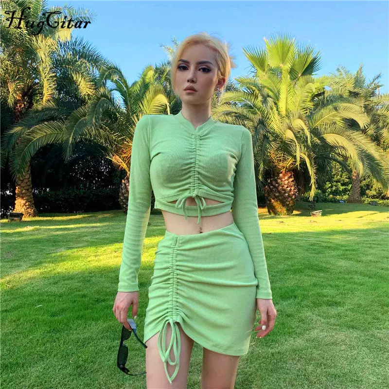 Hugcitar long sleeve hollow out sexy crop tops skirt 2 two pieces set 2019 autumn women pleated streetwear T-shirt sets
Hugcitar long sleeve hollow out sexy crop tops skirt 2 two pieces set 2019 autumn women pleated streetwear T-shirt sets