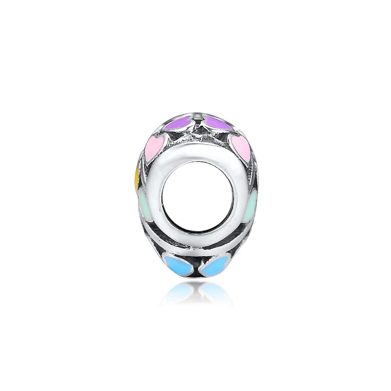 Genuine 925 Sterling Silver Multi-Color Hearts Beads Charms Fits Pandora Charm Bracelets DIY Jewelry Making Wholesale FL699 (5)