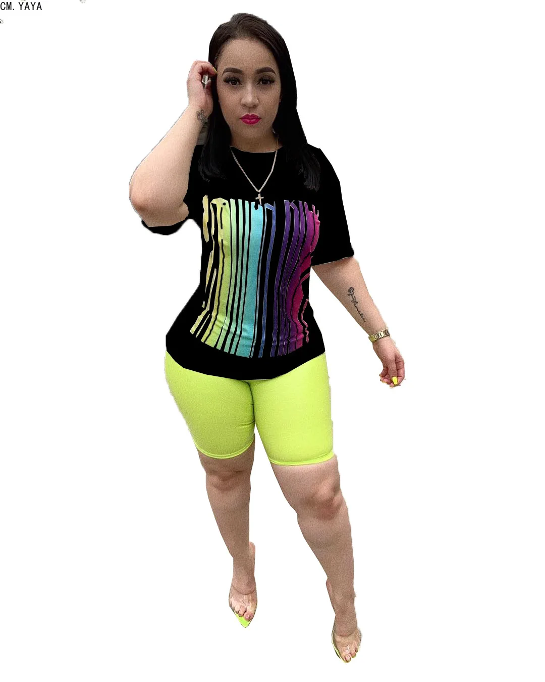 CM.YAYA 2019 Summer 2piece set Short Sleeve o-neck Striped print short Top Knee Length pants Outfits for Women 2 ColorCMLY5038
CM.YAYA 2019 Summer 2piece set Short Sleeve o-neck Striped print short Top Knee Length pants Outfits for Women 2 ColorCMLY5038