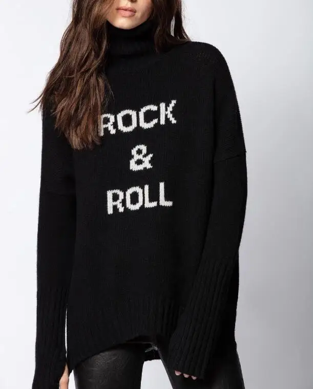Black WOOL LONG OVERSIZED SWEATER TURTLENECK FRONT WHITE LETTERS ROCK ROLL DROP SHOULDER SIDE SLITS LONG SLEEVES JUMPER
Black WOOL LONG OVERSIZED SWEATER TURTLENECK FRONT WHITE LETTERS ROCK ROLL DROP SHOULDER SIDE SLITS LONG SLEEVES JUMPER